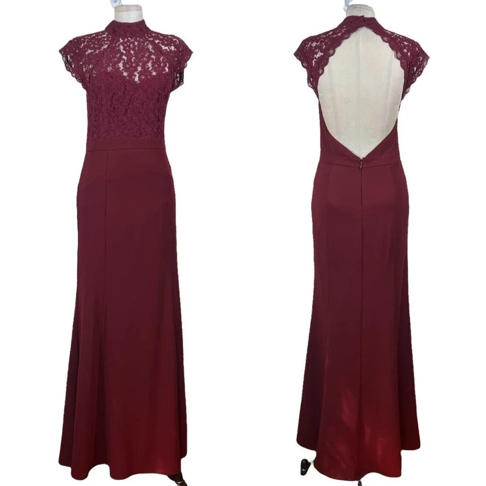 Lulus Crazy About You Burgundy Backless Lace‎ Maxi Dress Size Medium